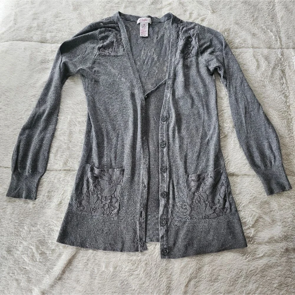 Candie’s Grey Sweater with Lace on the Back and Shoulders. Size S